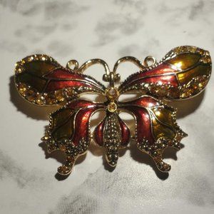 Vintage Gold Tone Enamel and Rhinestone Monet Butterfly Brooch/Pin
